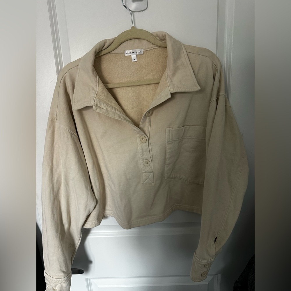Good American Cream cropped collared Sweater Sz.4 /LG